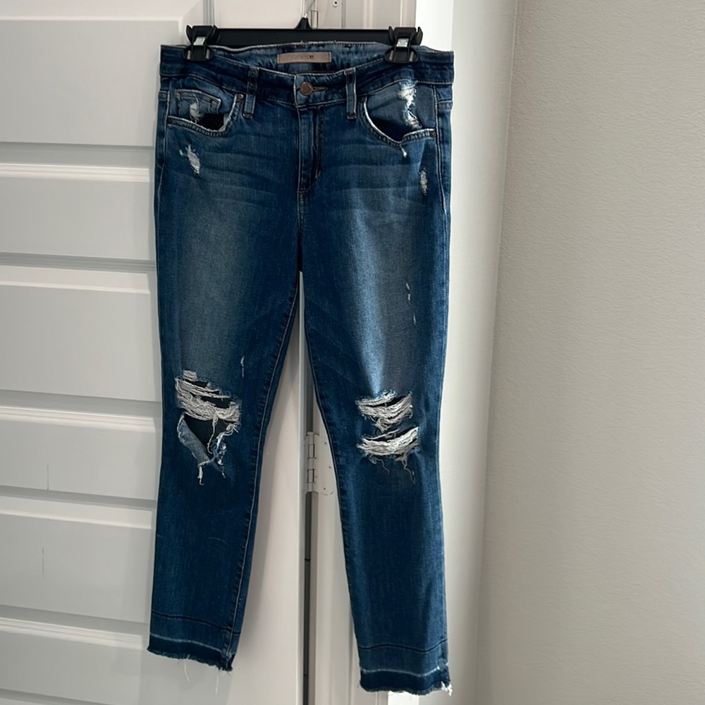 Joes medium wash distressed denim